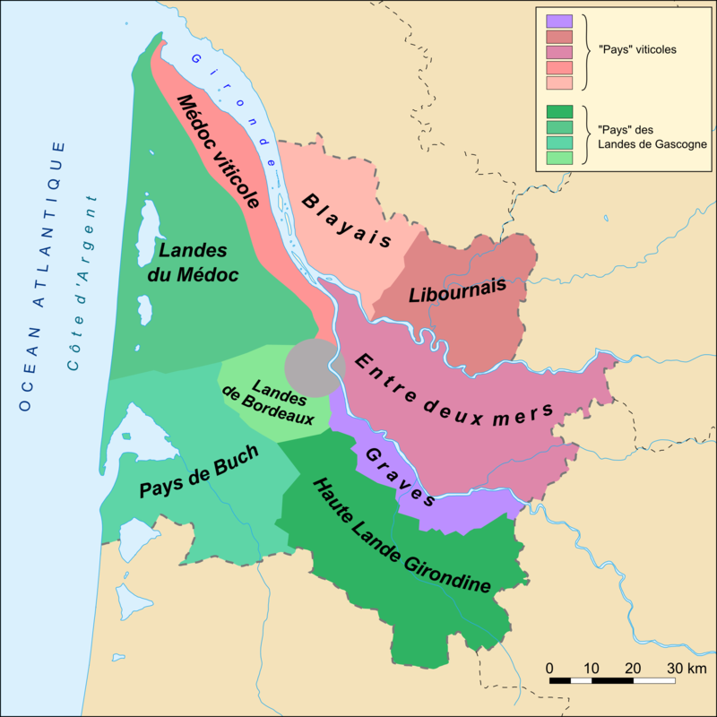 carte des régions viticoles du bordelais